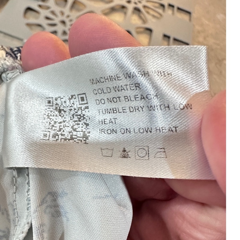 Cider Blue White Toile De Jouy Pajama Pants Wide Leg Satin Lounge Small - Picture 6 of 8